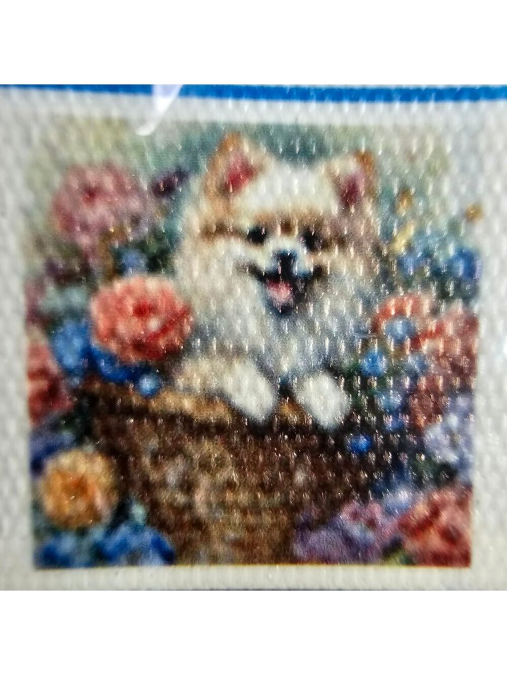Pomeranian Dog In Floral Basket Diamond Painting Kit 8x8" DIY Art Craft #Z32